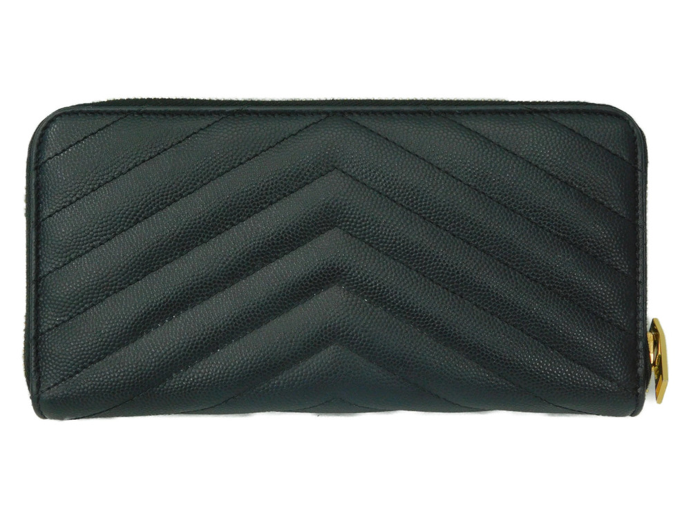 Saint Laurent Yves Black Round YSL Zipper Wallet Black